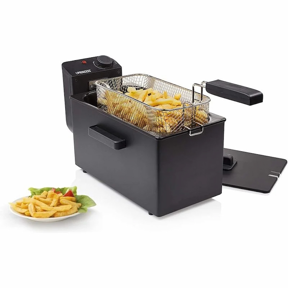 La lujosa freidora de aceite Princess 182727 cuenta con una elegante carcasa negra que permite que se pueda poner en cualquier espacio interior.