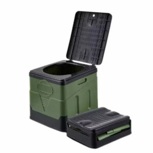 El inodoro portátil plegable está diseñado pensando en la practicidad y comodidad. Equipado con asas de transporte en ambos lados y una tapa de fácil apertura.