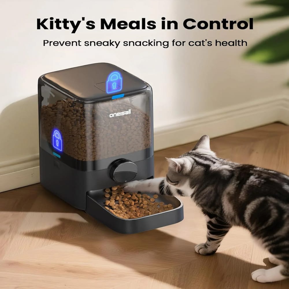 El comedero automático gato alimenta a tu mascota en cualquier momento y evita que coma en exceso mediante la aplicación.